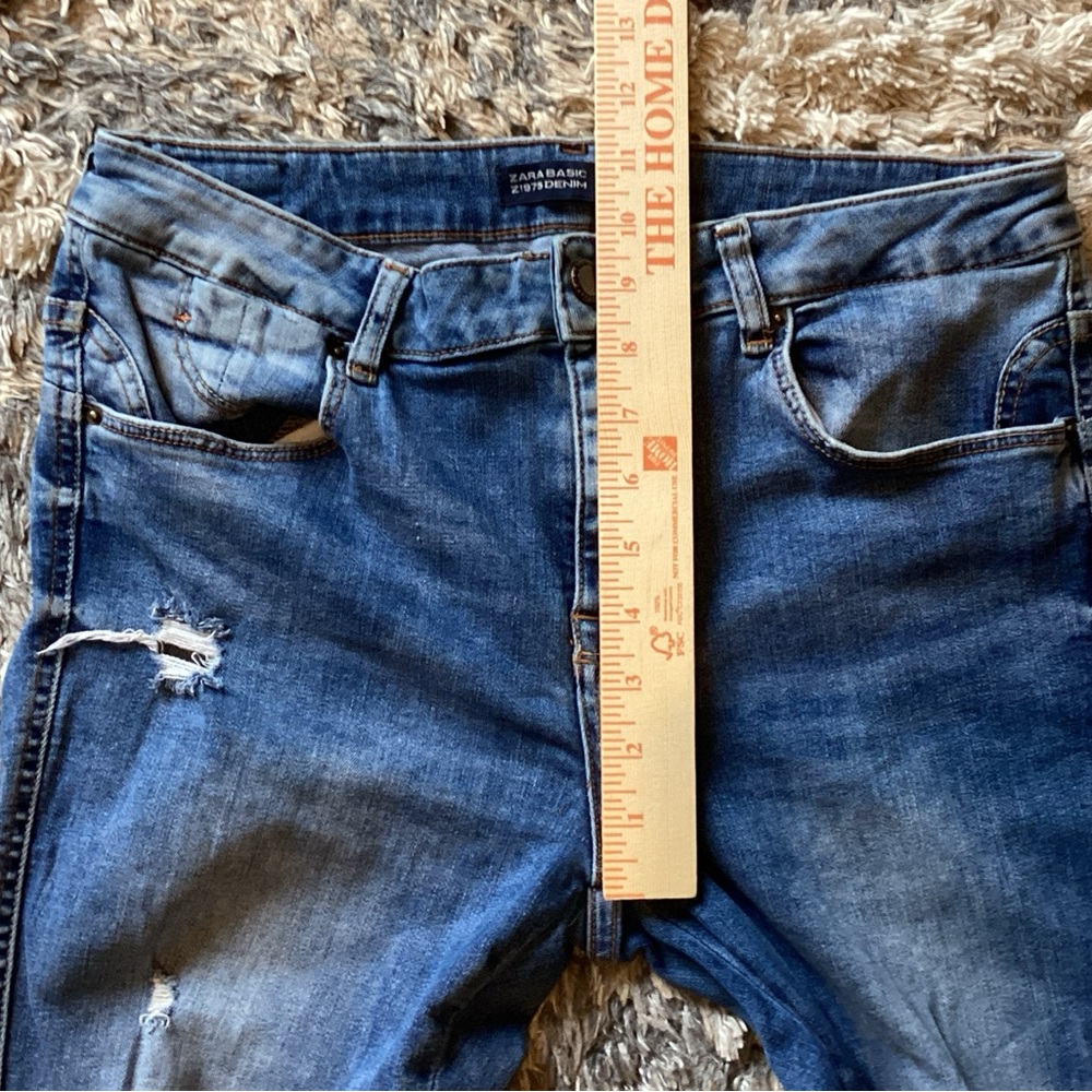 ZARA Basic Z1975 Denim Blue Jeans Distressed Women’s 12 - Picture 5 of 8